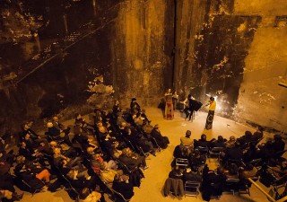 Kosmos perform underground in Brunel's Thames Tunnel Shaft, London.